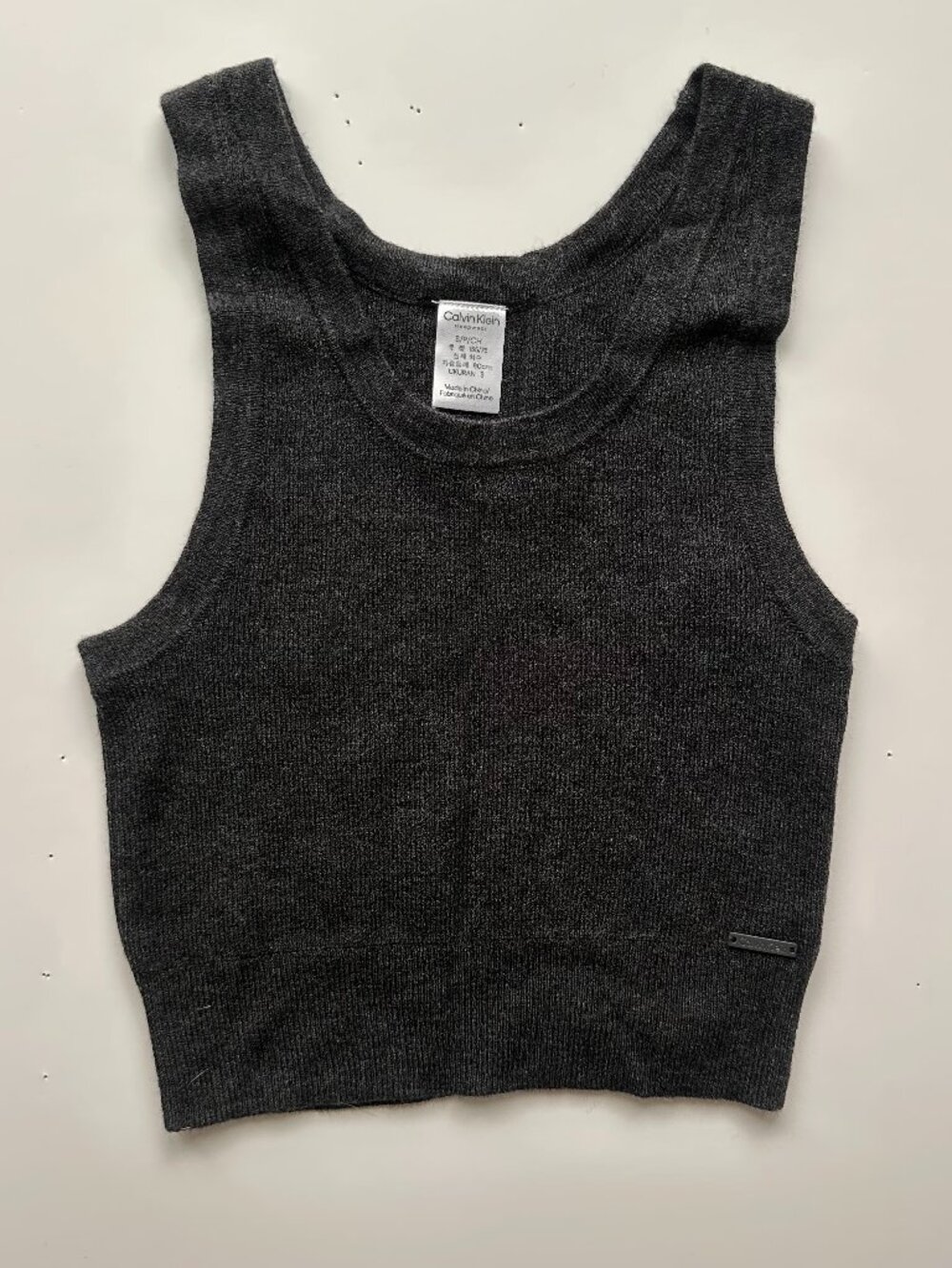 Calvin Klein Charcoal Gray Knit Cropped Tank Top – Size S